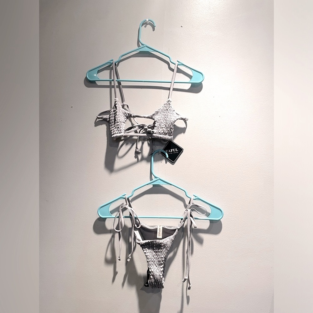 Zaful Cut-Out Grey Smocked Textured Bikini • Size 4